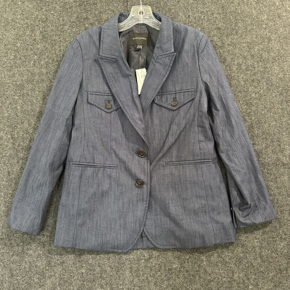 Banana Republic Blazer Women's 6 Petite Indigo Blue Chambray Long Jacket New